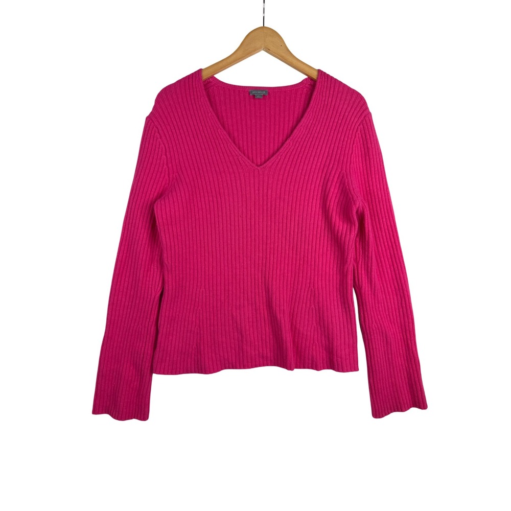 Ann Taylor V-neck Rabbit Hair/Wool Blend Sweater size Large Hot Pink